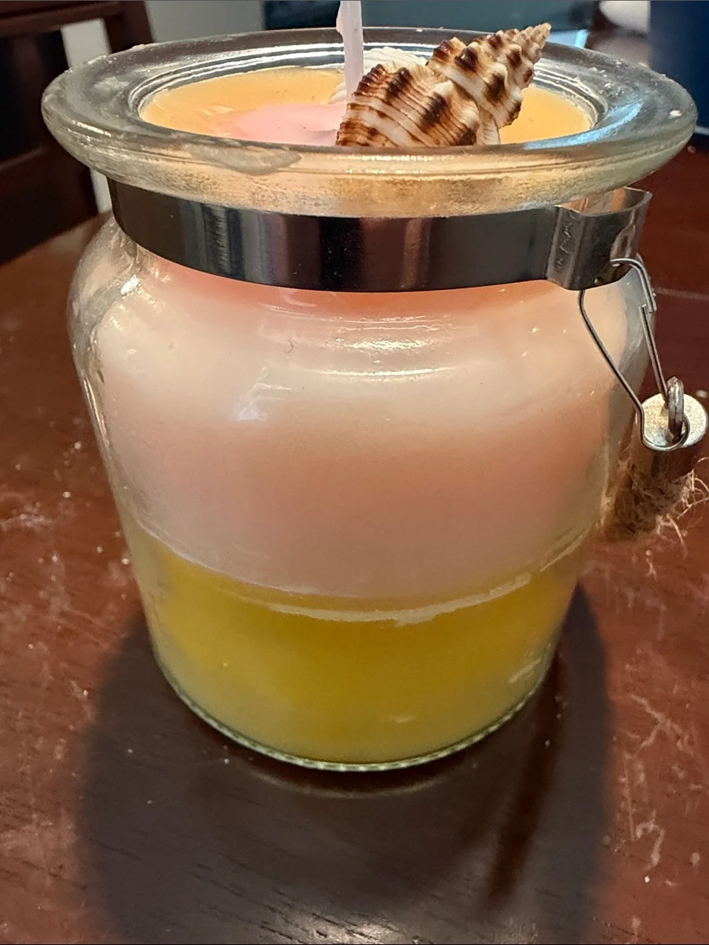 Coastal Two-Tone Pink & Yellow Candle Jar with Rope Handle
